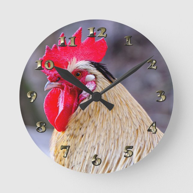 Roster mit Cockscomb Runde Wanduhr (Vorderseite)