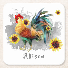 Roster mit Sonnenblumen Personalisiert Rechteckiger Pappuntersetzer
