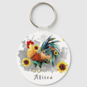 Roster mit Sonnenblumen Personalisiert Schlüsselanhänger