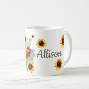 Roster mit Sonnenblumen Personalisierte Wasserfarb Kaffeetasse