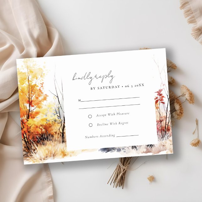 Rostgelbe Herbstlandschaft Hochzeitsempfang RSVP Karte (Von Creator hochgeladen)