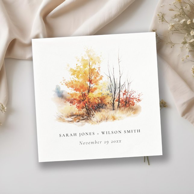Rostgelbe Herbstlandschaft Karierte Hochzeit Serviette (Von Creator hochgeladen)