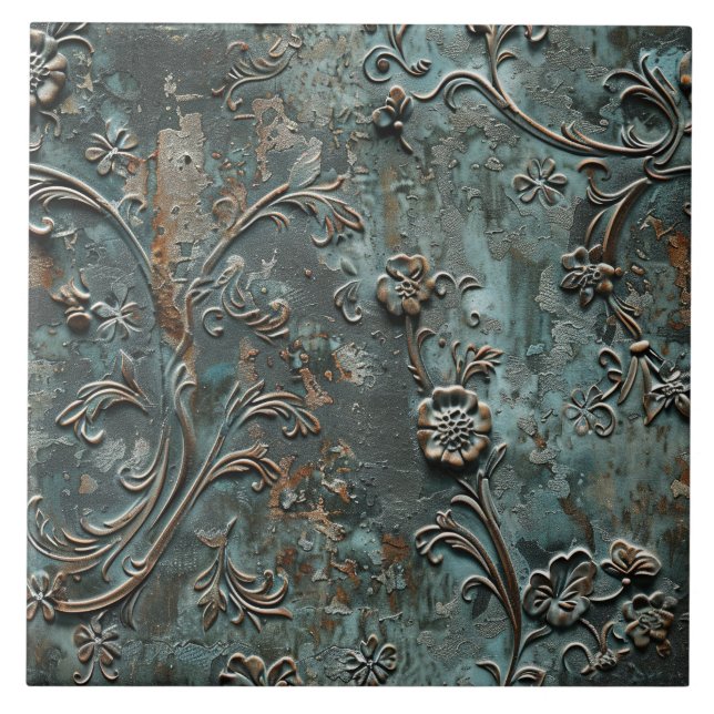 Rostige Metall Antique Blumen  Fliese (Vorderseite)
