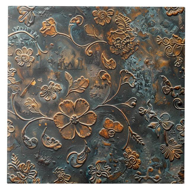 Rostige Metall Antique Blumen  Fliese (Vorderseite)