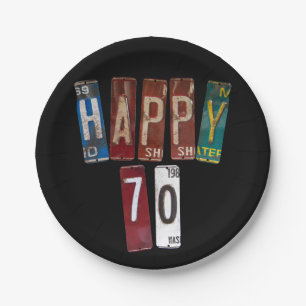 rostige Nummernschilder zum 70. Geburtstag Pappteller
