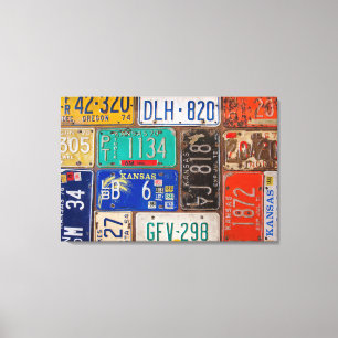 rostige Retro-Nummernschild-Collage Leinwanddruck