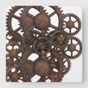 Rostige Steampunk Metallgänge Quadratische Wanduhr