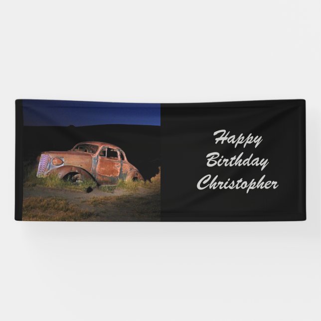 Rostiger antikes Auto-personalisierter Geburtstag Banner (Horizontal)
