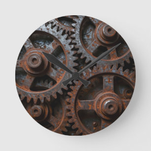 Rostiger Industriemechanismus Runde Wanduhr