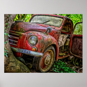 Rostiger roter Lastwagen im Vintage-Stil Poster