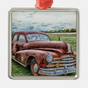 Rostiges altes klassisches Auto-Vintages Automobil Silbernes Ornament