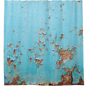 Rostiges blaues Metall: Texturierte Wand. Duschvorhang