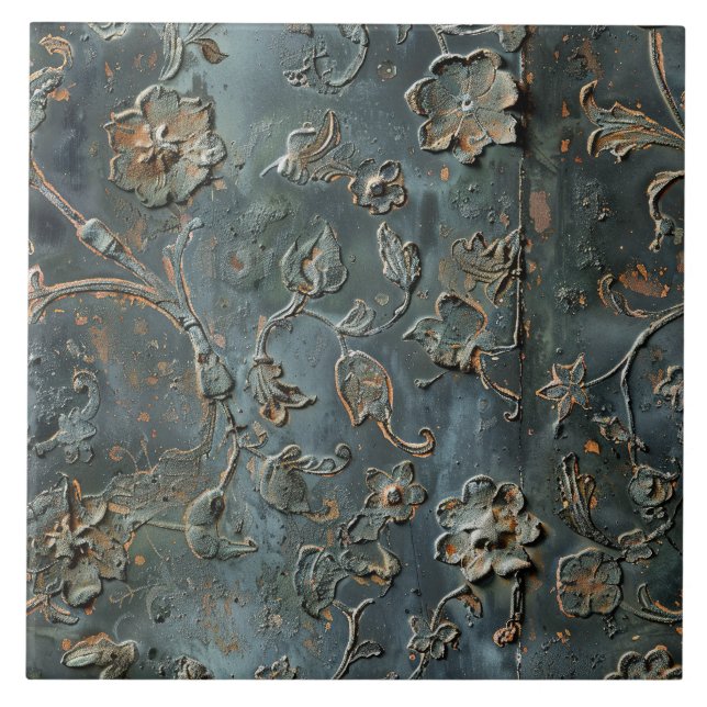 Rostiges Metall Antik Blumenmuster  Fliese (Vorderseite)