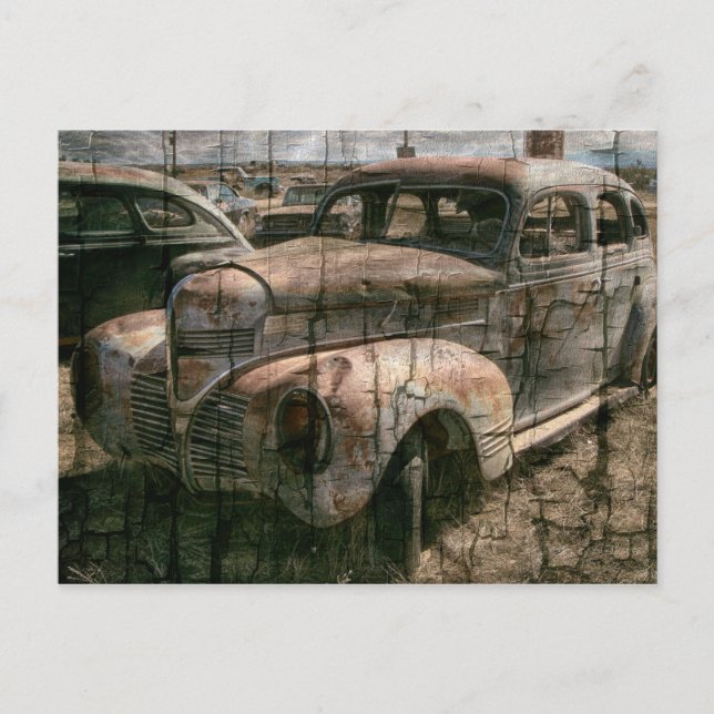 Rostiges Retro-Auto Vintage Postkarte (Vorderseite)