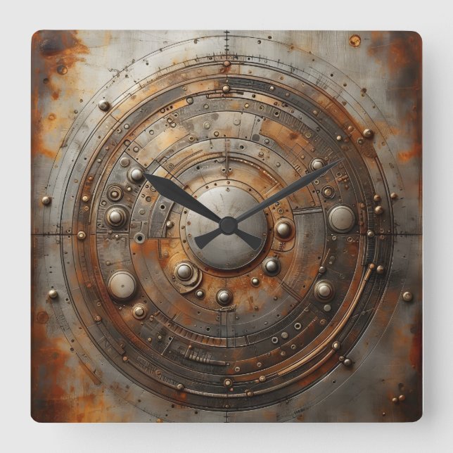 rostiges Stahlobjekt Quadratische Wanduhr (Vorderseite)