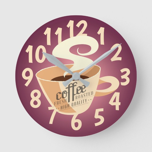 Röstkaffee (rosa/Lila) Runde Wanduhr (Vorderseite)