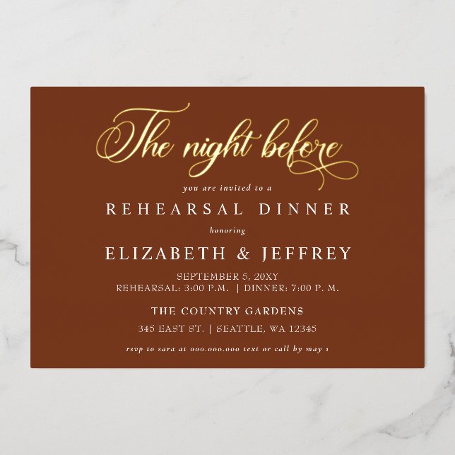 Rostkalligraphie: Die Nacht vor dem Abendessen der Folieneinladung (Vorderseite)