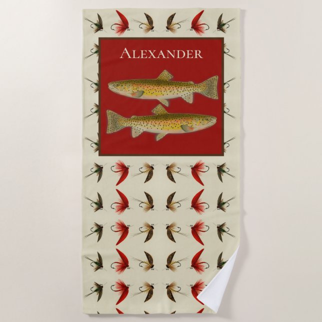 Rostkreuz Fischen Fischen Forelle Rustikal Strandtuch (Vorderseite)