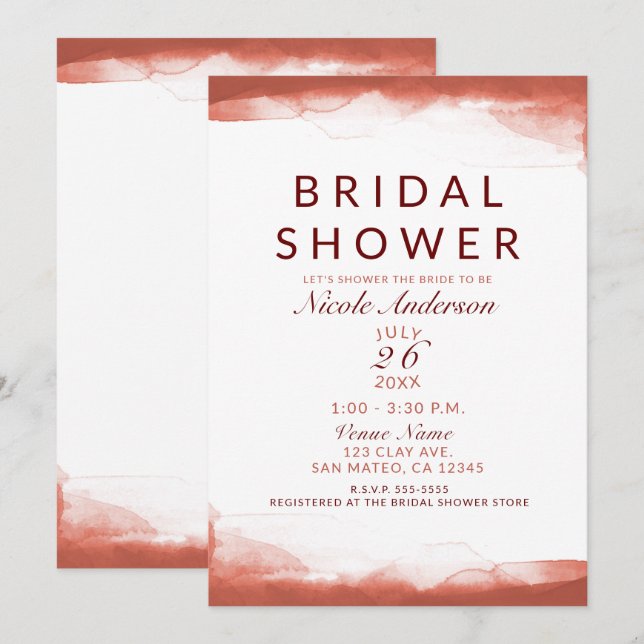 Rostkreuz Wasserfarbenes Brautparty Einladung (Vorne/Hinten)