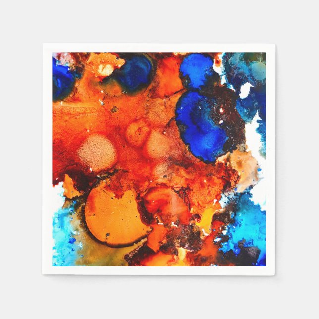 Rostorange abstrakte Kunstfarbe Serviette (Vorderseite)