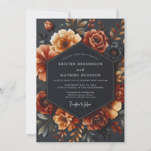 Rostorange Blütenromanze Hochzeit Einladung