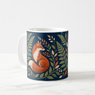 Rostorange Füchse mit Farnen auf tiefem Navy Kaffeetasse
