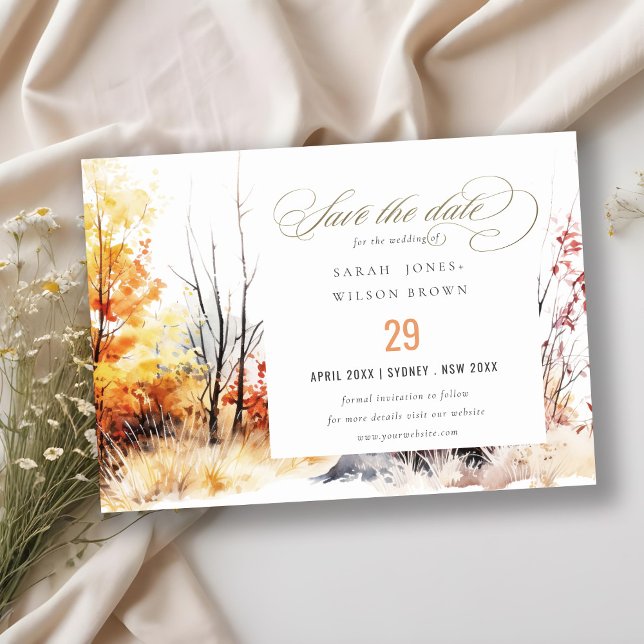 Rostorange Gelbe Herbstkugel Landschaft Hochzeit Save The Date (Von Creator hochgeladen)