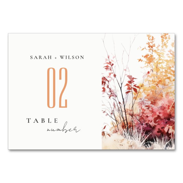 Rostorange Gelbe Herbstkugel Landschaft Hochzeit Tischnummer (Vorderseite)