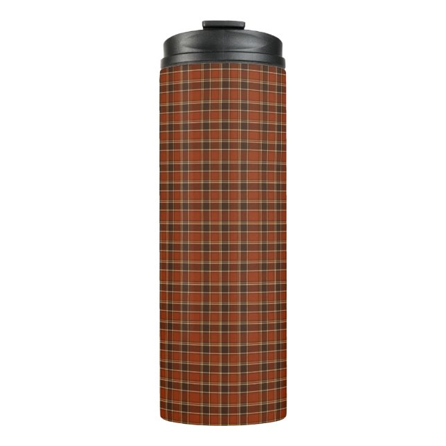 Rostorange- und Braunkaro-Karomuster  Thermosbecher (Vorderseite)