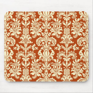 Rostrot & Beige Blumen-Damaskus-Muster Mousepad