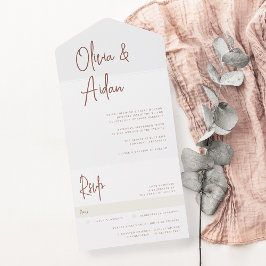Rostrot | Moderne handgeschriebene Hochzeit All In One Einladung