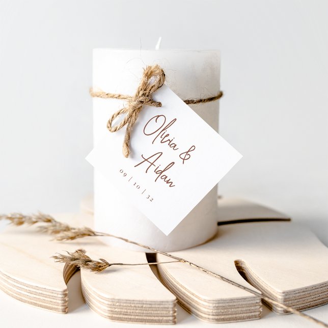 Rostrot | Moderne handgeschriebene Hochzeit Geschenkanhänger (Von Creator hochgeladen)