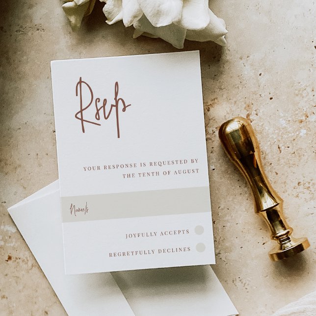 Rostrot | Moderne handgeschriebene Hochzeit RSVP Karte (Von Creator hochgeladen)