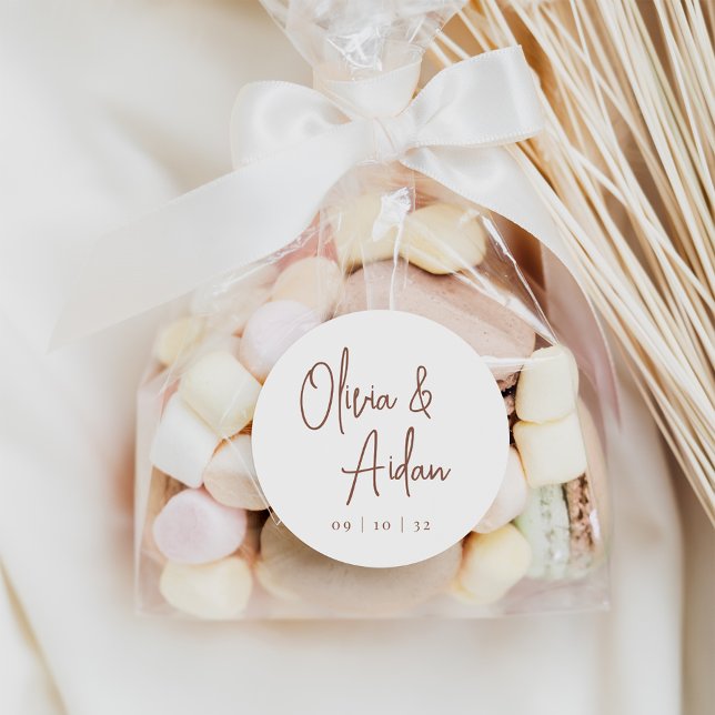 Rostrot | Moderne handgeschriebene Hochzeit Runder Aufkleber (Von Creator hochgeladen)