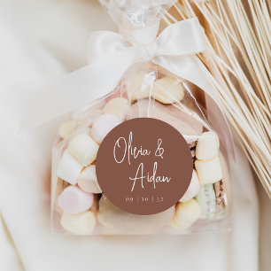 Rostrot   Moderne handgeschriebene Hochzeit Runder Aufkleber