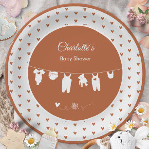 Rostrote Herzen Boho geschlechtsneutrale Babyparty Pappteller