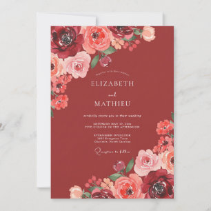 Rostrote Korallenrose Hochzeit Einladung