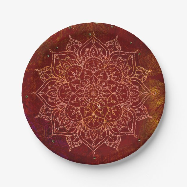 Rostroter Mandala Gold Glam Modern Chic Pappteller (Vorderseite)