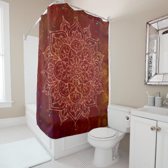 Rostroter Mandala-Gold-Glamour moderner Chic Duschvorhang (Beispiel)