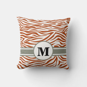 Rostroter Safari-Zebra mit Monogramm Kissen