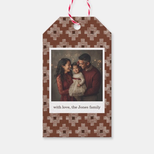 Rostrotes geometrisches Weihnachtsgeschenk-Tag - 1 Geschenkanhänger (Vorderseite)