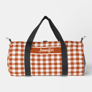 Rostrotes Karo-Gingham personalisiert Duffle Bag