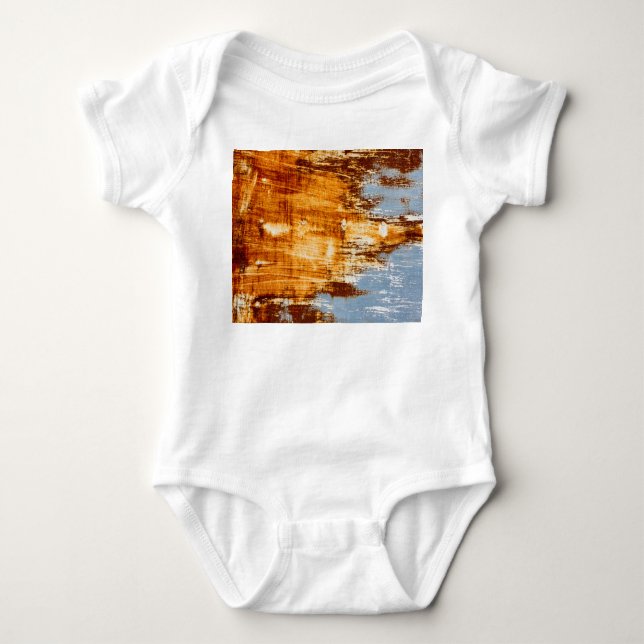 Roststahlblech, texturierter Hintergrund. Baby Strampler (Vorderseite)