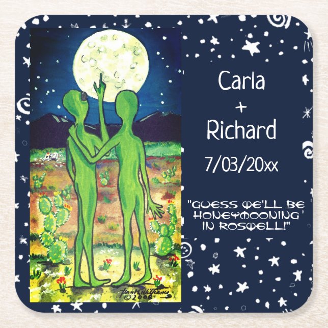 Roswell Alien Wedding Anniversary O Funny Custom Rechteckiger Pappuntersetzer (Vorderseite)