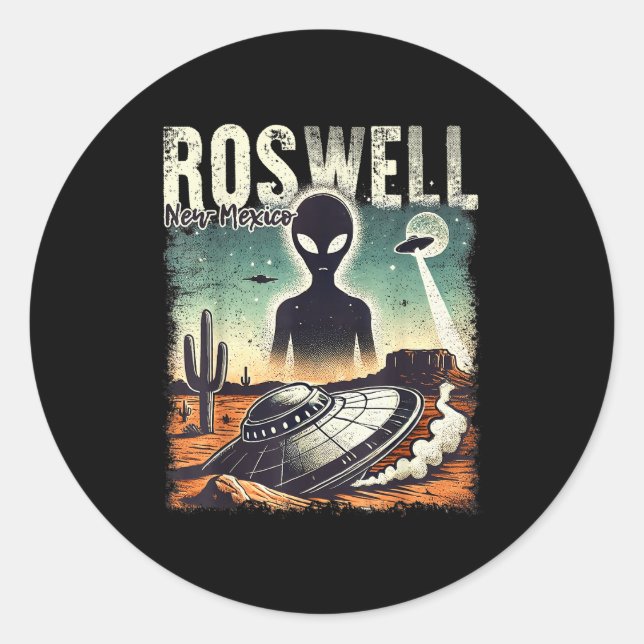 Roswell New Mexico 1947 Alien Abduction Ufo Crash  Runder Aufkleber (Vorderseite)