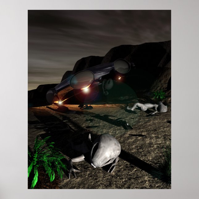 Roswell UFO Crash at Night Poster (Vorne)