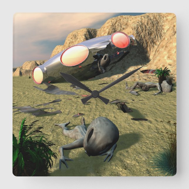 Roswell UFO Crash Quadratische Wanduhr (Vorderseite)