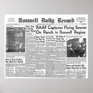 Roswell UFO Incident Newspaper Clipping Poster