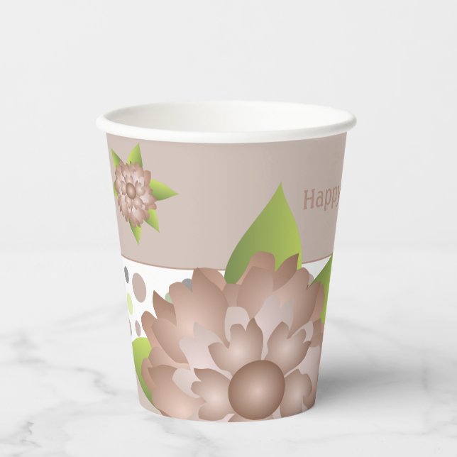 Rosy Beige Floral Pappbecher (Vorderseite)