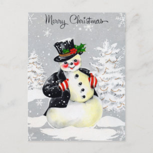 Rosy Cheeke Snowman mit Top Hat Coat und Mittens Postkarte